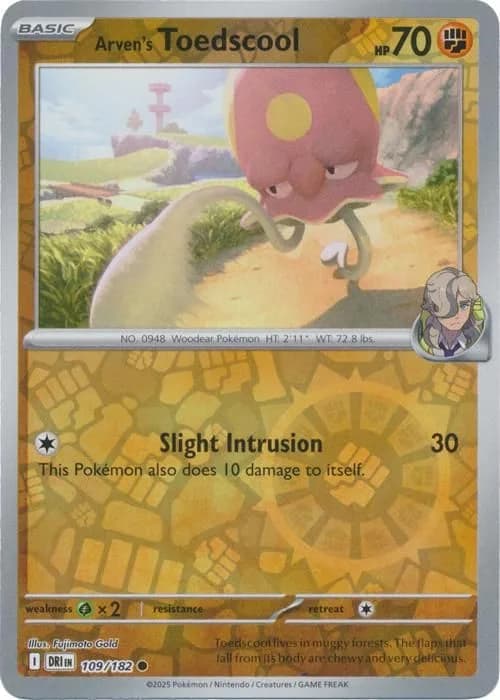 Arven's Toedscool reverse holo card front, Destined Rivals 109/182