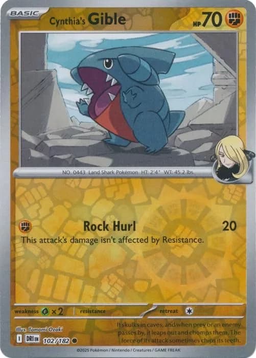 Cynthia's Gible reverse holo card front, Destined Rivals 102/182
