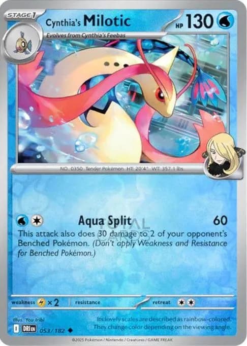 Cynthia's Milotic reverse holo card front, Destined Rivals 53/182