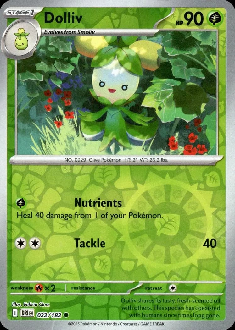 Dolliv reverse holo card front, Destined Rivals 22/182