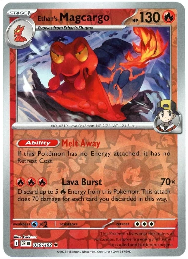 Ethan's Magcargo reverse holo card front, Destined Rivals 36/182