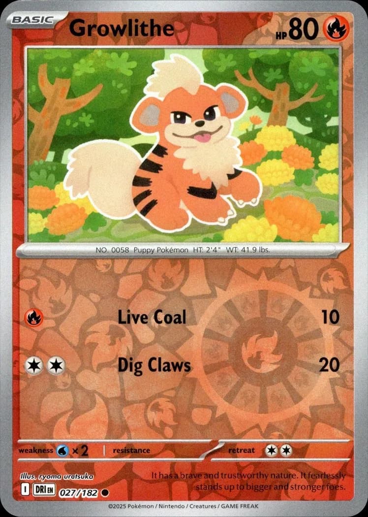 Growlithe reverse holo card front, Destined Rivals 27/182