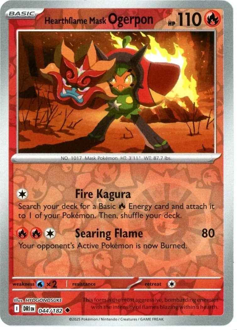 Hearthflame Mask Ogerpon reverse holo card front, Destined Rivals 44/182