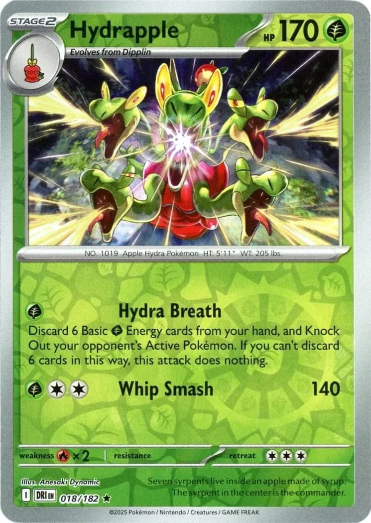 Hydrapple reverse holo card front, Destined Rivals 18/182
