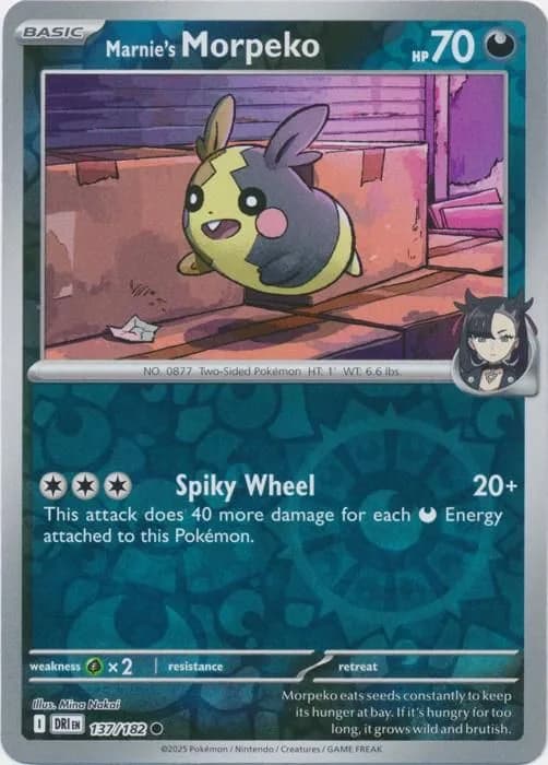 Marnie's Morpeko reverse holo card front, Destined Rivals 137/182