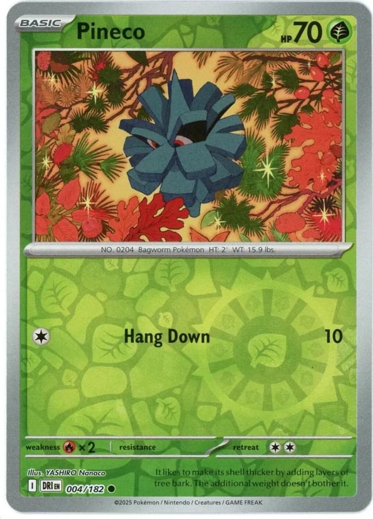 Pineco reverse holo card front, Destined Rivals 4/182