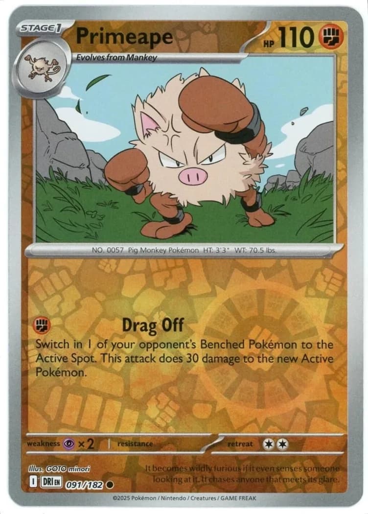 Primeape reverse holo card front, Destined Rivals 91/182