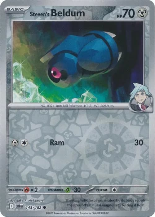 Steven's Beldum reverse holo card front, Destined Rivals 143/182