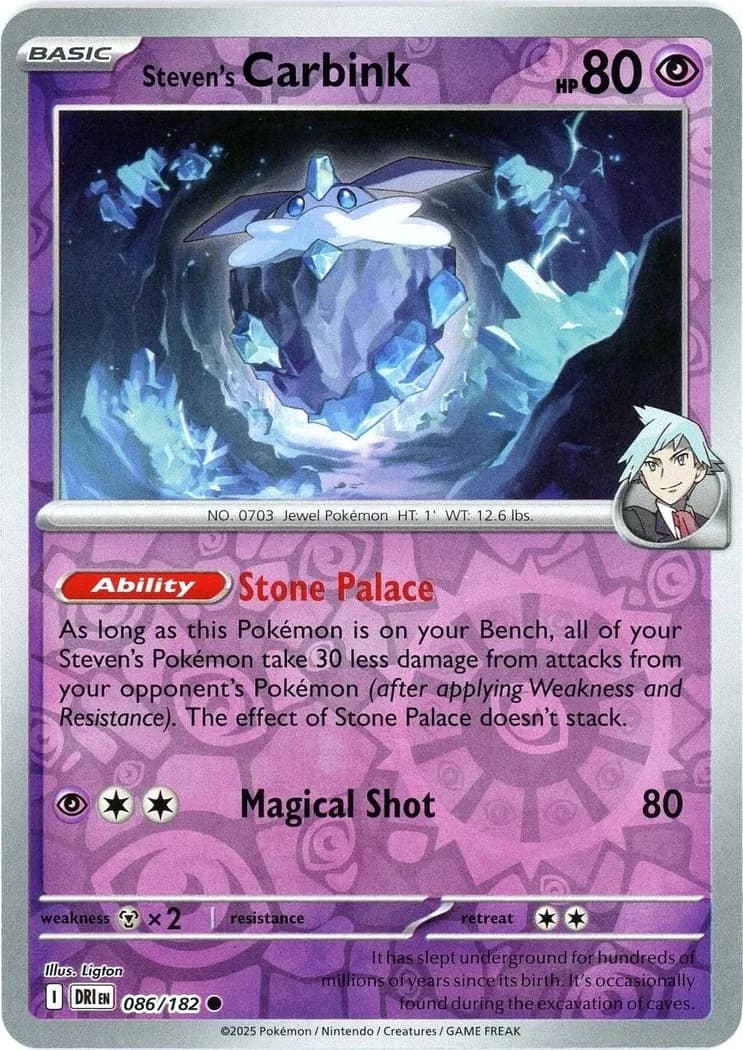 Steven's Carbink reverse holo card front, Destined Rivals 86/182