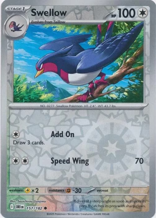 Swellow reverse holo card front, Destined Rivals 157/182