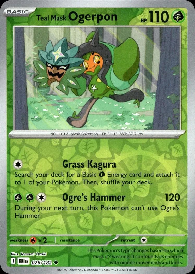 Teal Mask Ogerpon reverse holo card front, Destined Rivals 26/182
