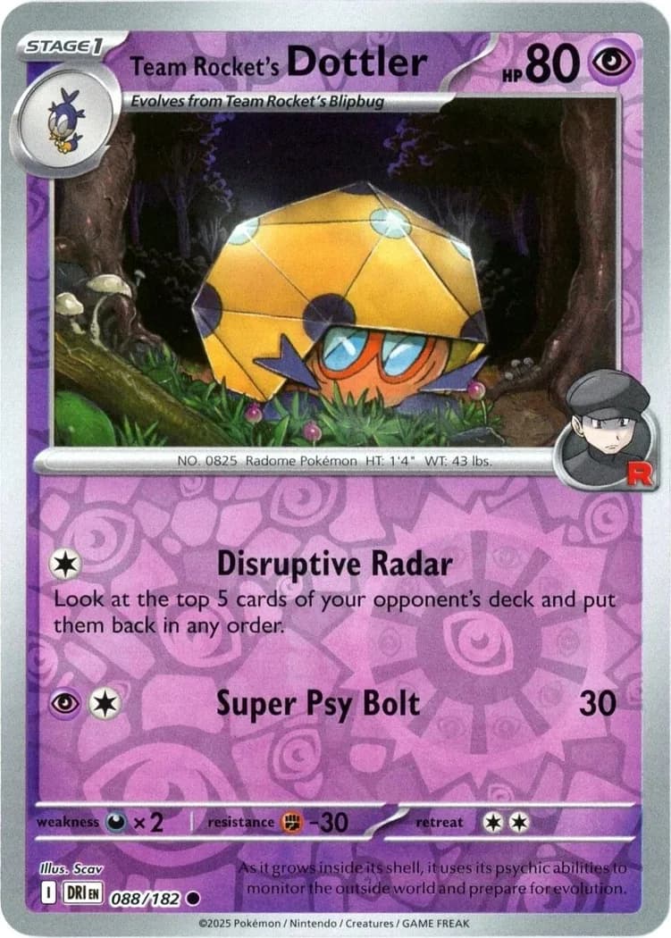 Team Rocket's Dottler reverse holo card front, Destined Rivals 88/182