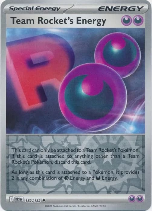 Team Rocket's Energy reverse holo card front, Destined Rivals 182/182