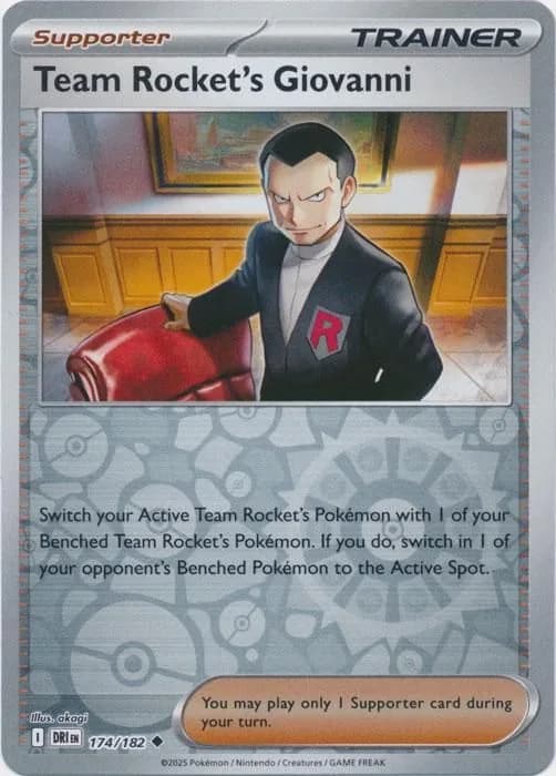 Team Rocket's Giovanni reverse holo card front, Destined Rivals 174/182