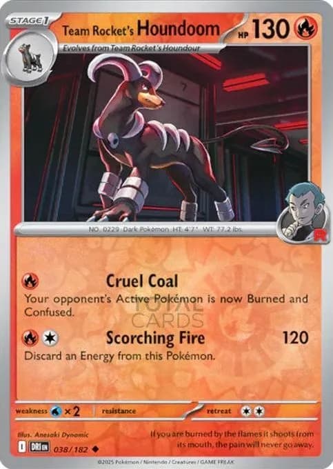 Team Rocket's Houndoom reverse holo card front, Destined Rivals 38/182