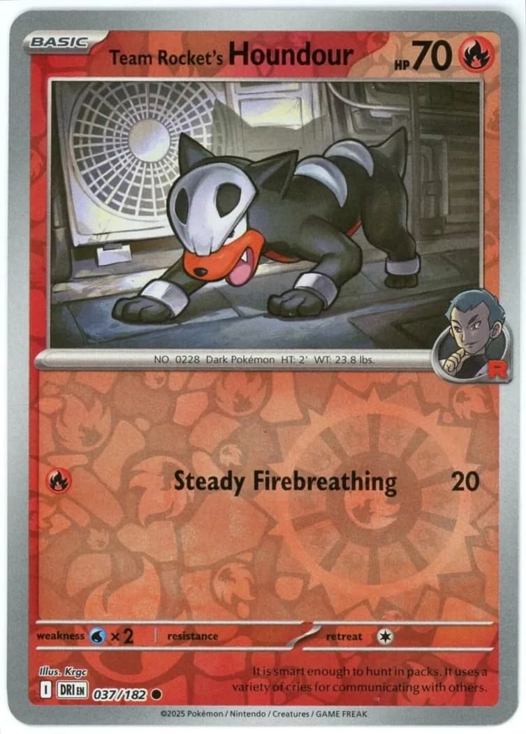Team Rocket's Houndour reverse holo card front, Destined Rivals 37/182