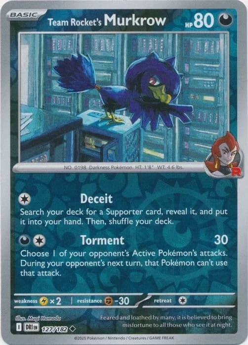 Team Rocket's Murkrow reverse holo card front, Destined Rivals 127/182