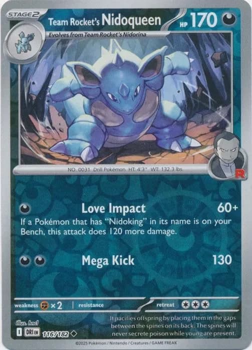 Team Rocket's Nidoqueen reverse holo card front, Destined Rivals 116/182