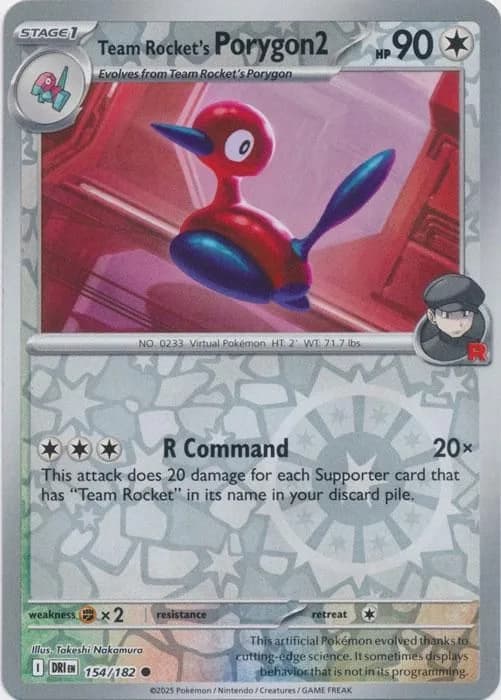 Team Rocket's Porygon2 reverse holo card front, Destined Rivals 154/182