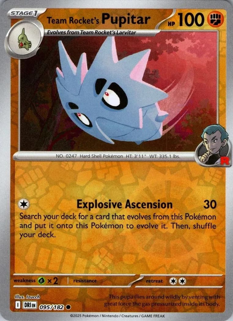 Team Rocket's Pupitar reverse holo card front, Destined Rivals 95/182