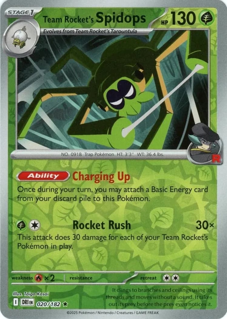 Team Rocket's Spidops reverse holo card front, Destined Rivals 20/182