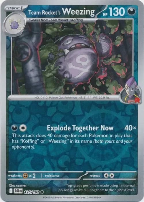 Team Rocket's Weezing reverse holo card front, Destined Rivals 126/182