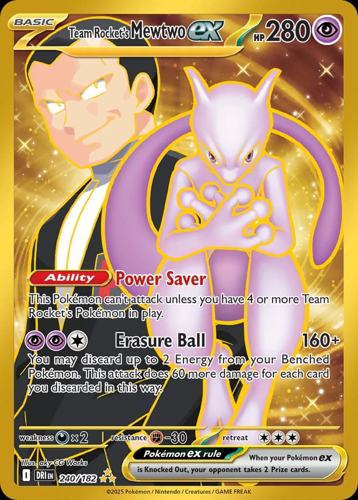 Team Rocket's Mewtwo ex card front, Destined Rivals 240/182