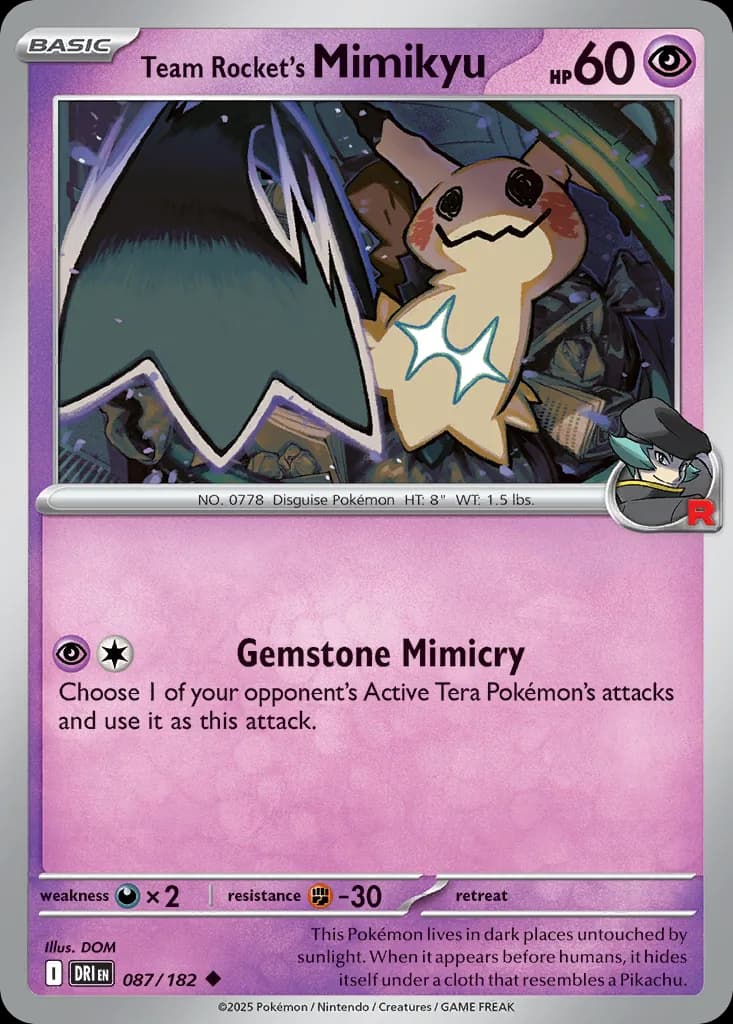 Team Rocket's Mimikyu card front, Destined Rivals 87/182