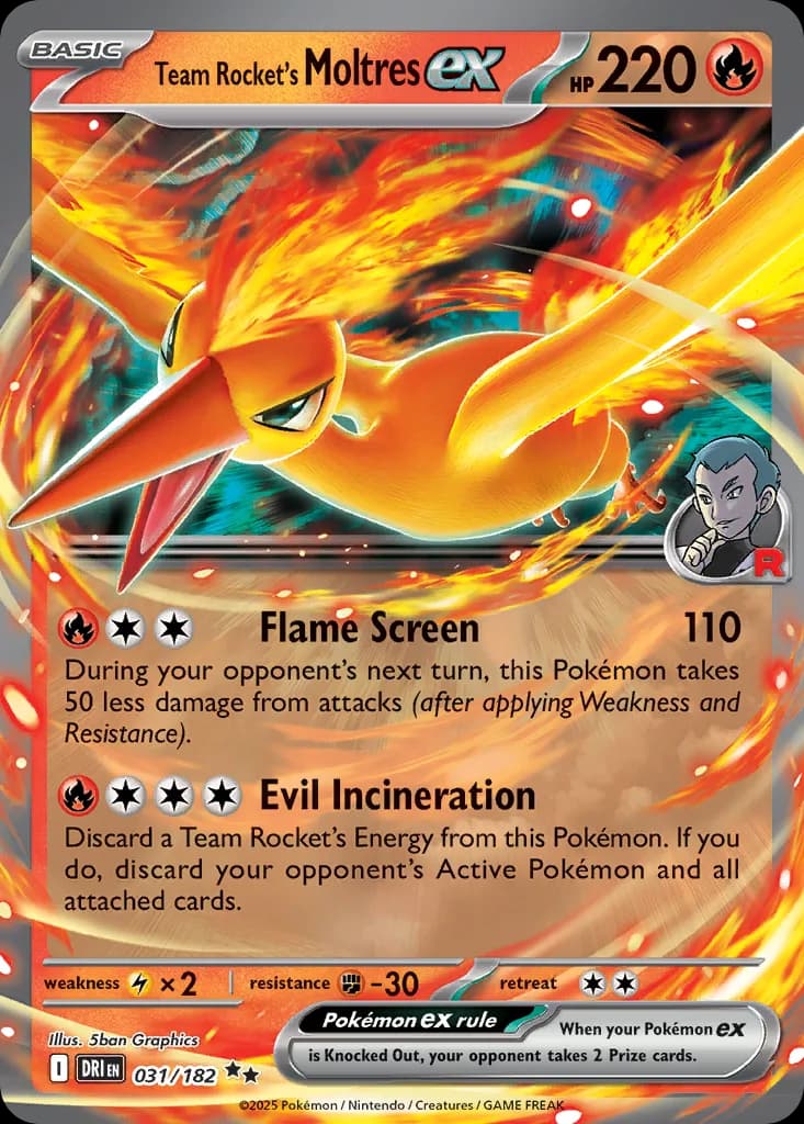 Destined Rivals Team Rocket's Moltres ex card front, 31/182