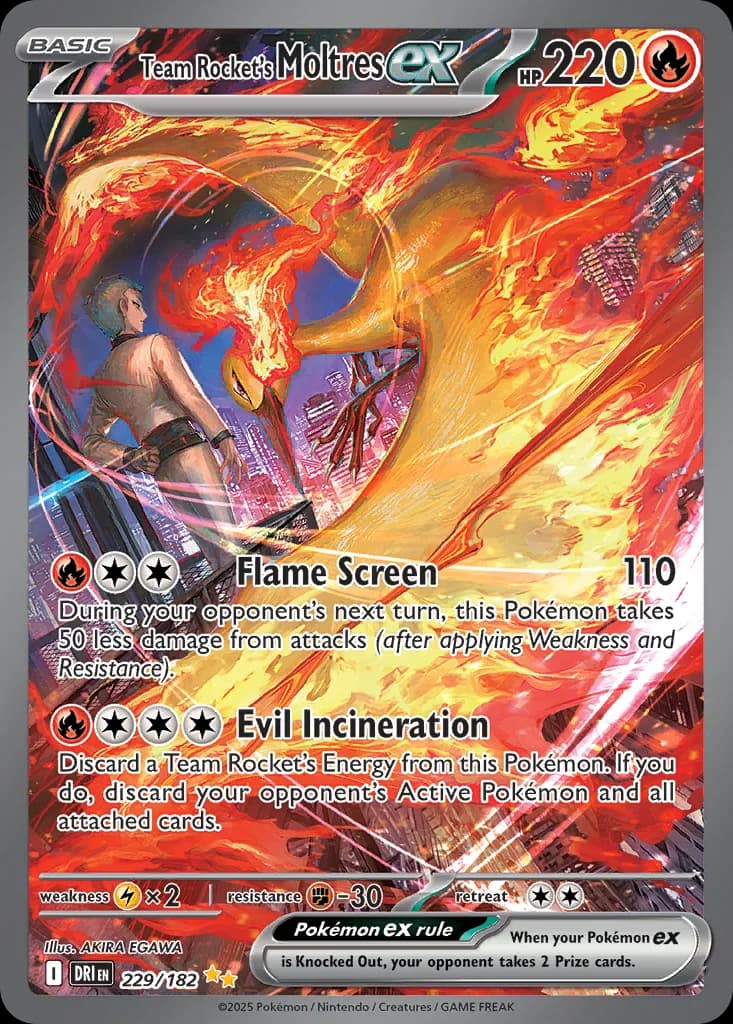 Destined Rivals Team Rocket's Moltres ex card front, 229/182