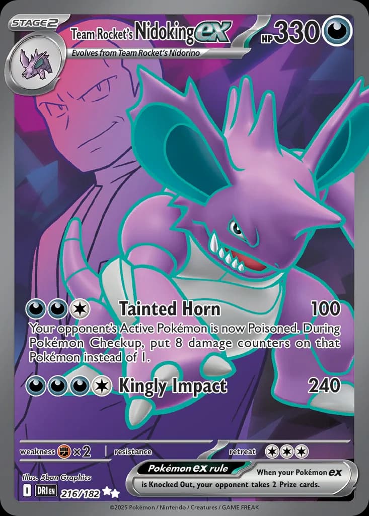 Destined Rivals Team Rocket's Nidoking ex card front, 216/182