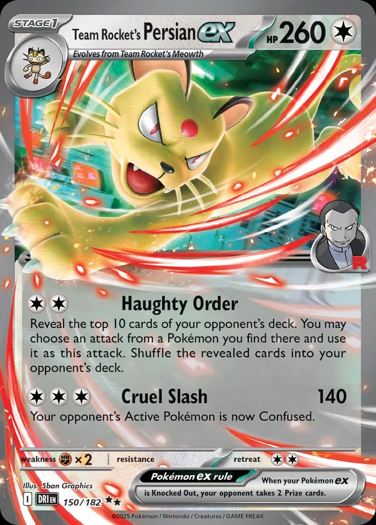 Destined Rivals Team Rocket's Persian ex card front, 150/182