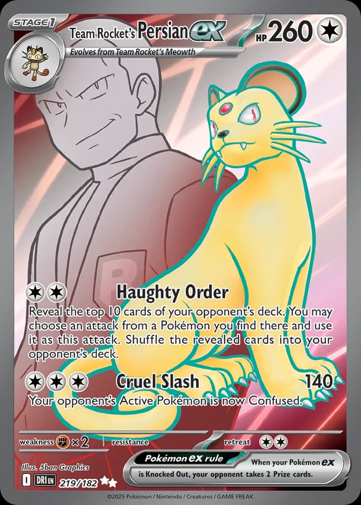 Destined Rivals Team Rocket's Persian ex card front, 219/182