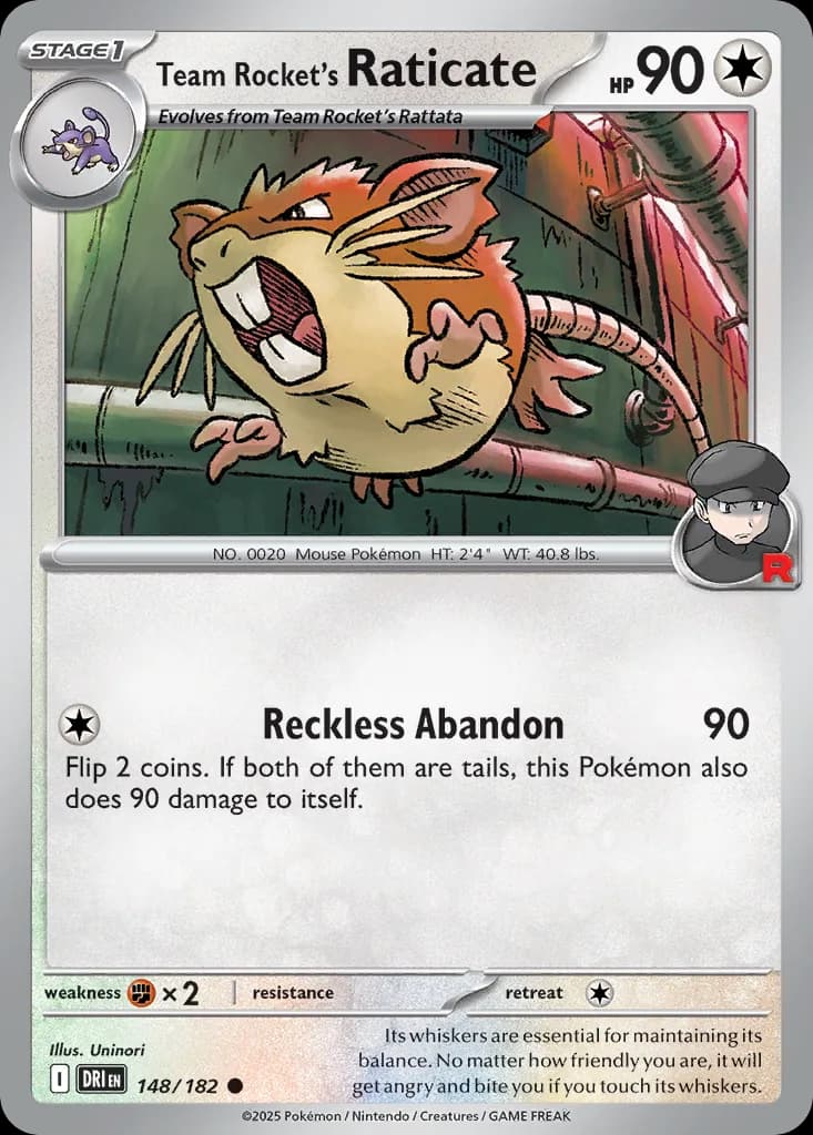 Destined Rivals Team Rocket's Raticate card front, 148/182