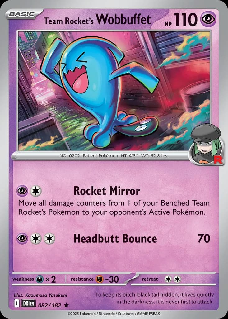 Destined Rivals Team Rocket's Wobbuffet card front, 82/182