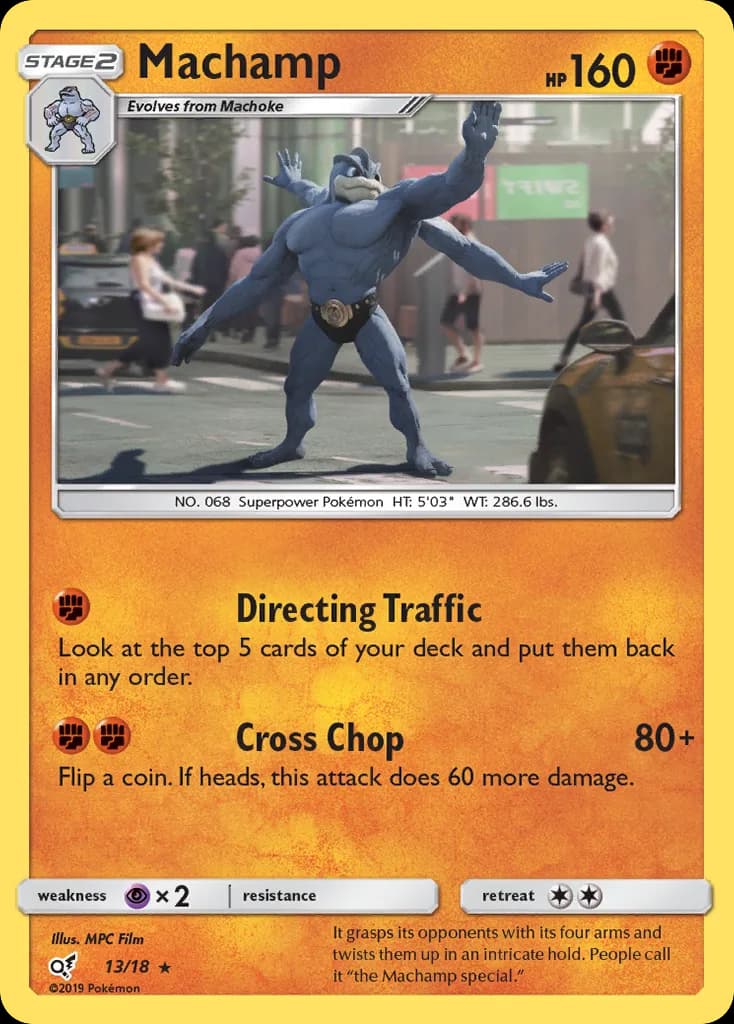 Detective Pikachu Machamp card front, 13/18