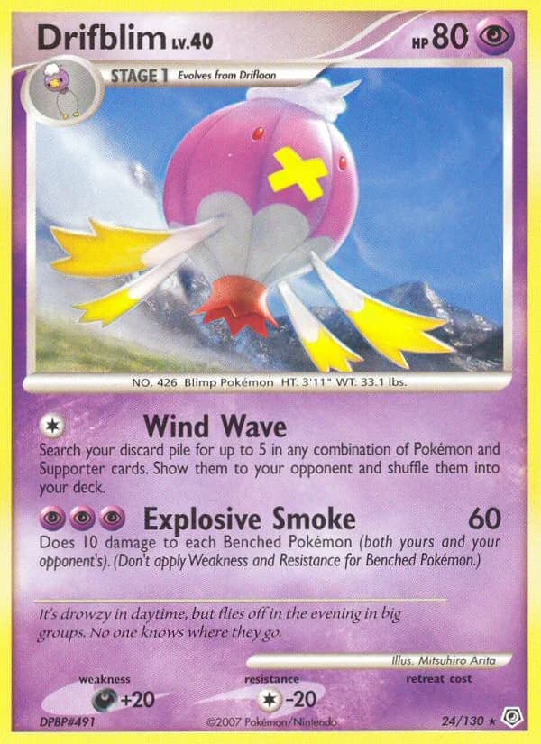 Diamond & Pearl Drifblim card front, 24/130