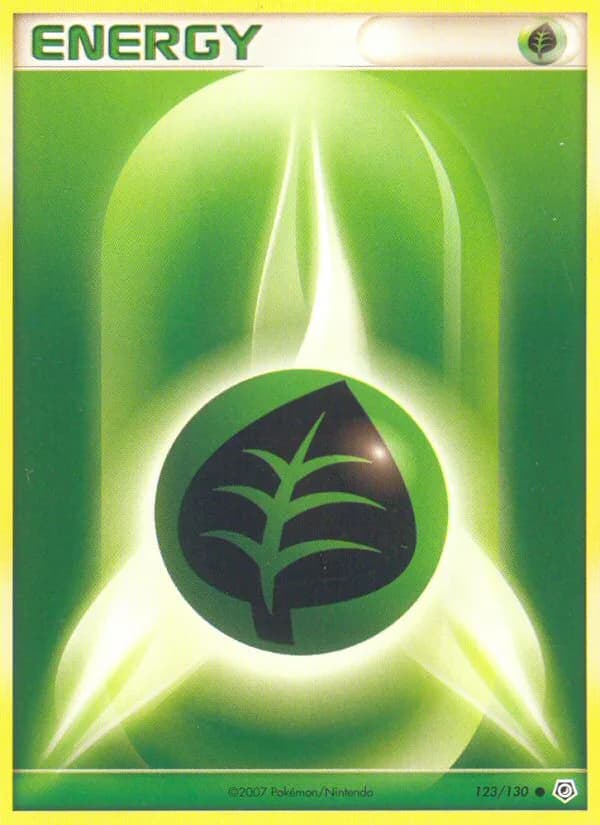 Diamond & Pearl Grass Energy card front, 123/130