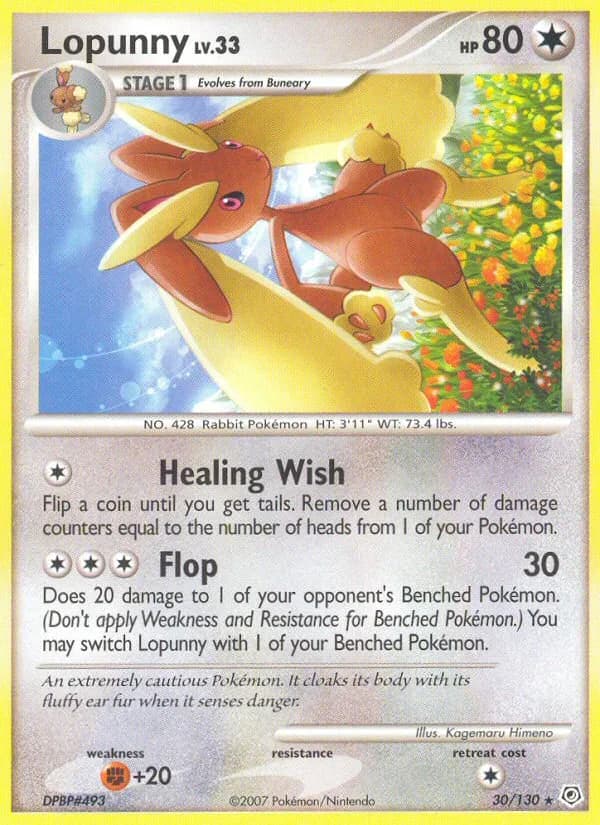 Diamond & Pearl Lopunny card front, 30/130