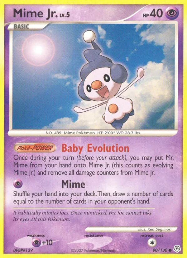 Diamond & Pearl Mime Jr. card front, 90/130