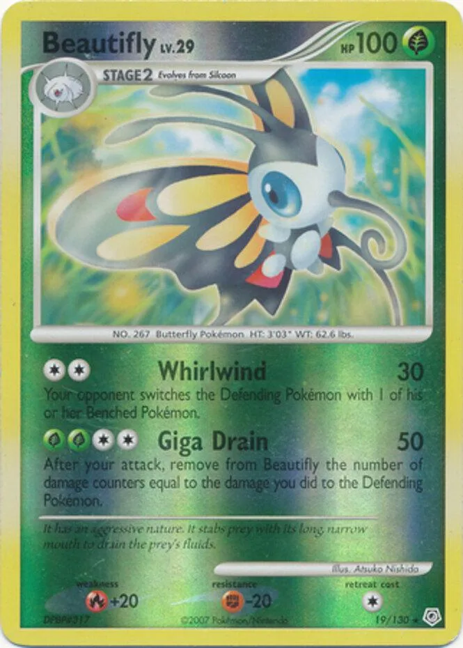 Beautifly reverse holo card front, Diamond & Pearl 19/130