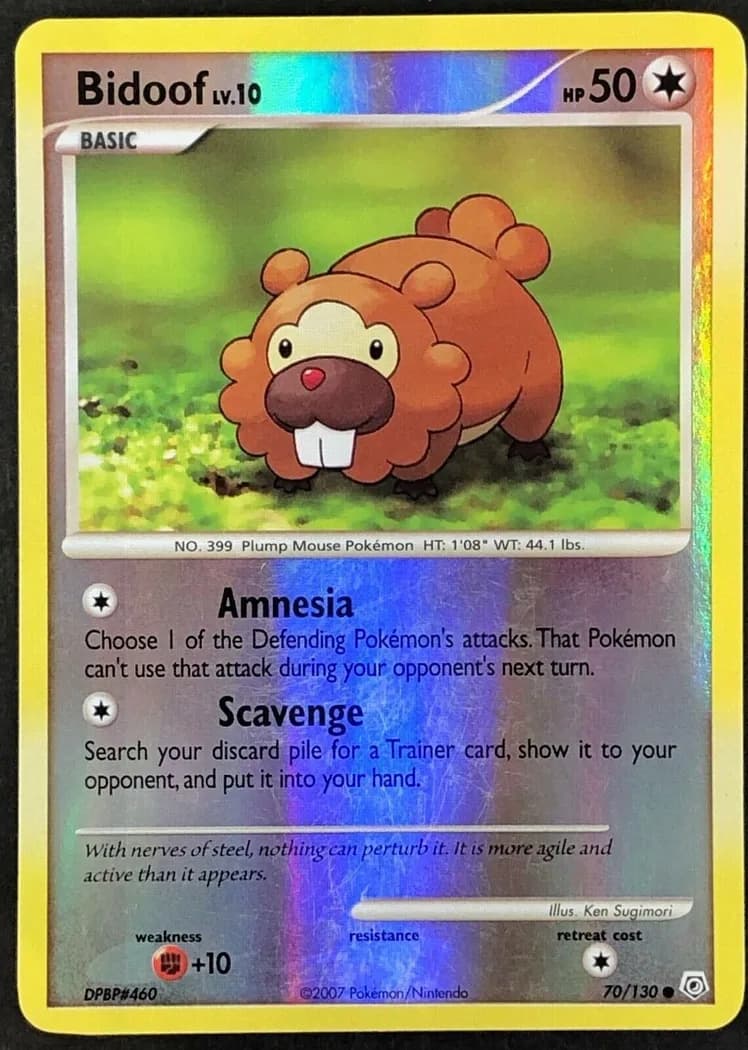 Bidoof reverse holo card front, Diamond & Pearl 70/130