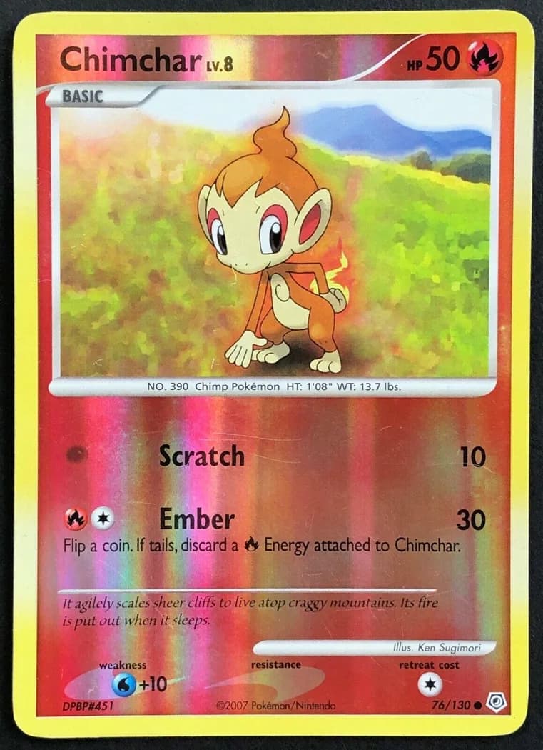 Chimchar reverse holo card front, Diamond & Pearl 76/130