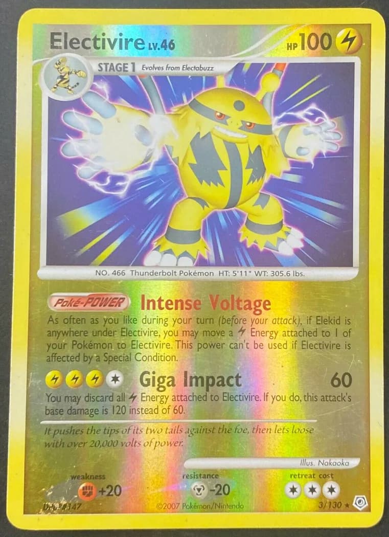 Electivire reverse holo card front, Diamond & Pearl 3/130