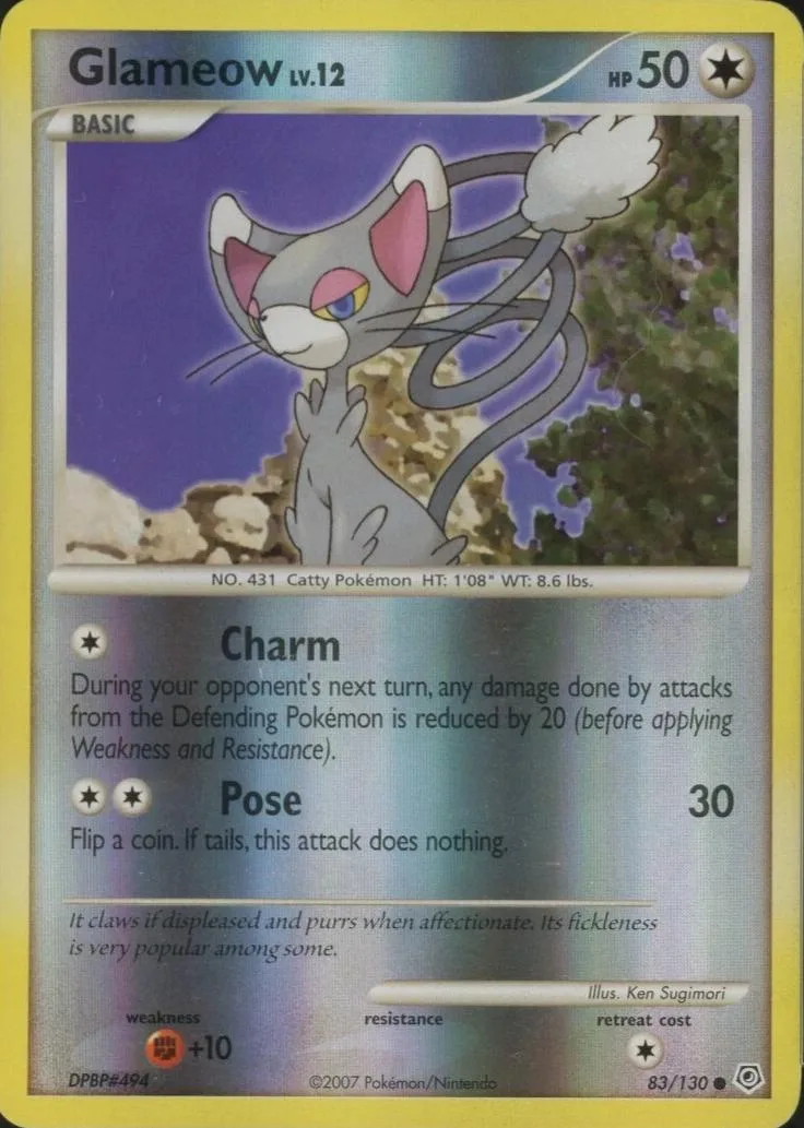 Glameow reverse holo card front, Diamond & Pearl 83/130