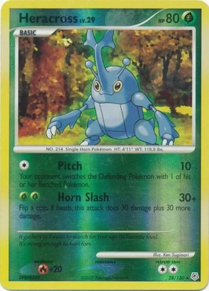 Heracross reverse holo card front, Diamond & Pearl 28/130