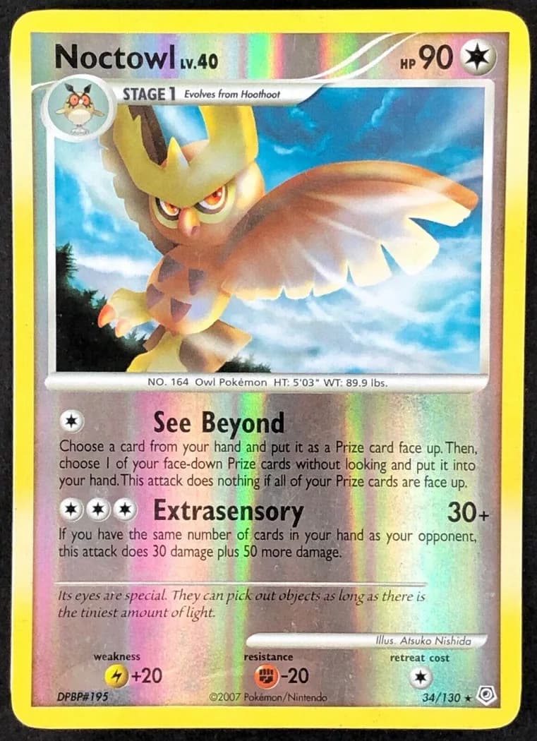 Noctowl reverse holo card front, Diamond & Pearl 34/130