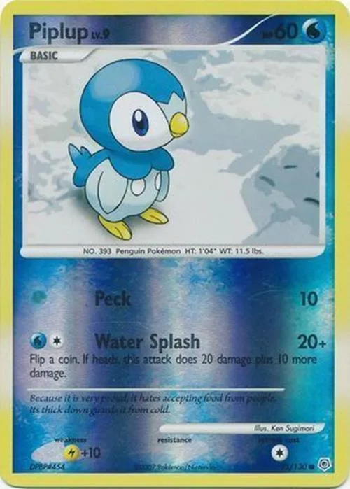 Piplup reverse holo card front, Diamond & Pearl 93/130