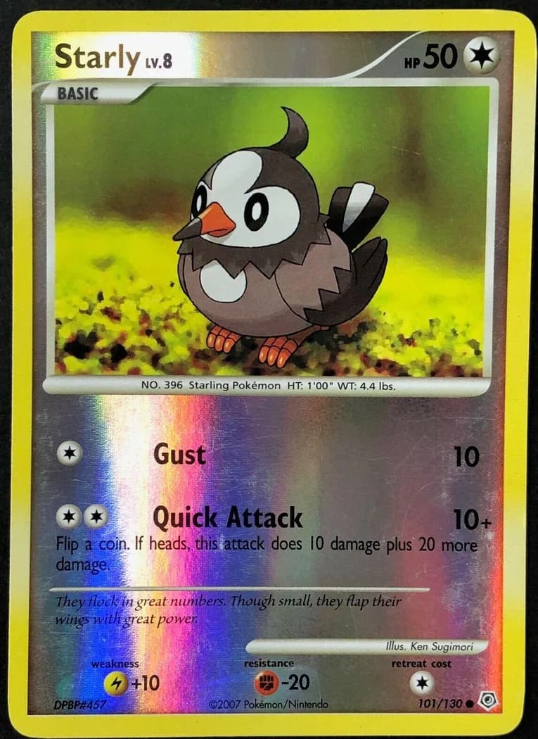 Starly reverse holo card front, Diamond & Pearl 101/130