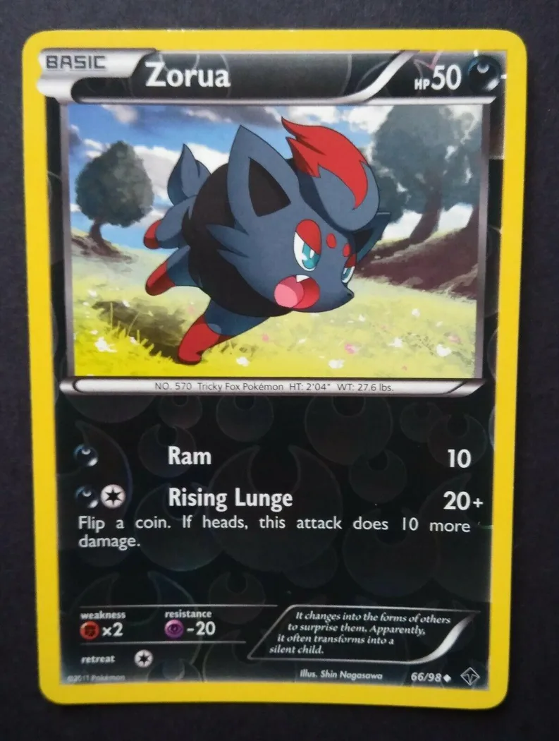 Zorua reverse holo card front, Emerging Powers 66/98